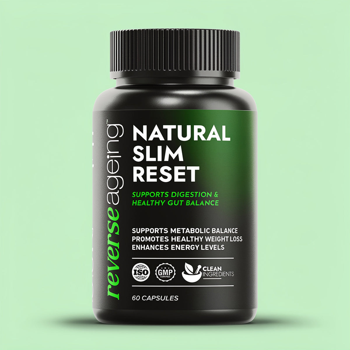 Reverse Ageing Natural Slim Reset herbal metabolism support capsules bottle, 60 capsules